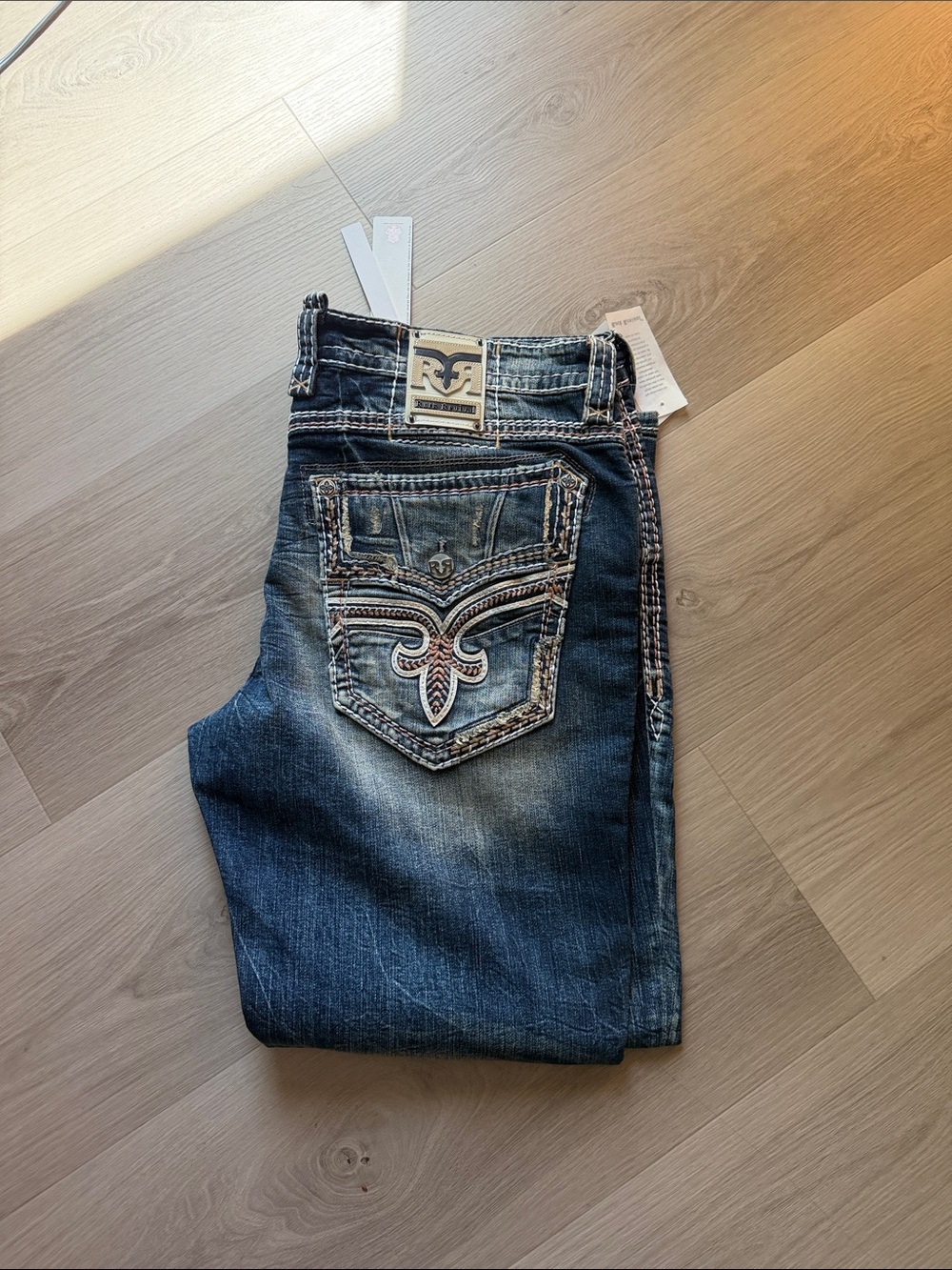 Rock Revival Women's Medium Blue Bootcut Jeans with Embroidered Pockets